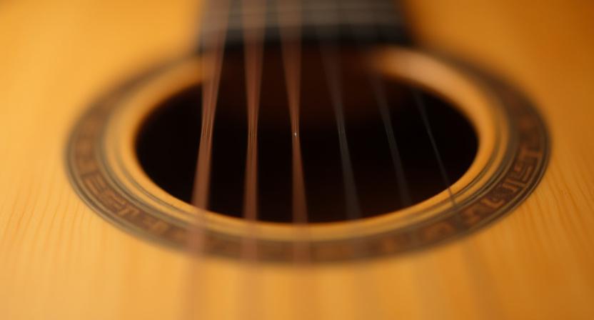 Close up of guitar strings and wood textures